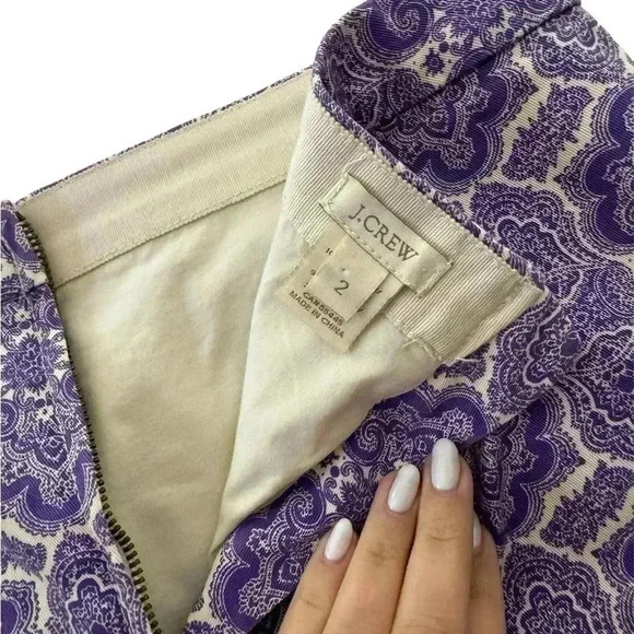 J. Crew Purple White Medallion Paisley Print Cotton No. 2 Pencil Skirt - Picture 7 of 9